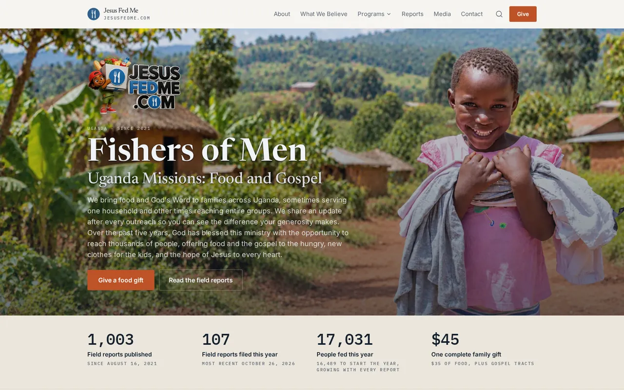Jesus Fed Me website on a desktop screen